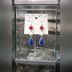 Red white and blue 4th of July dangly earrings